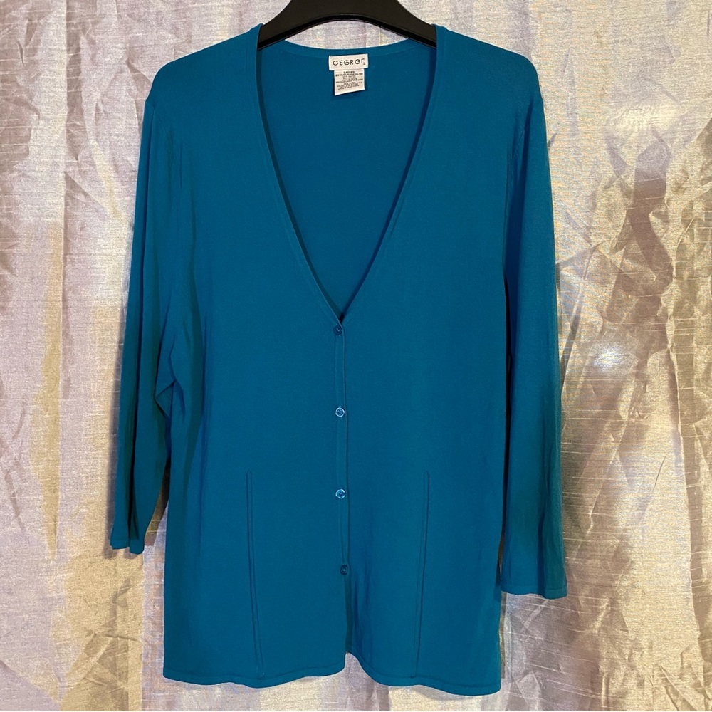 George teal cardigan 3/4 sleeves XL, with minor repaired snag see up close pic